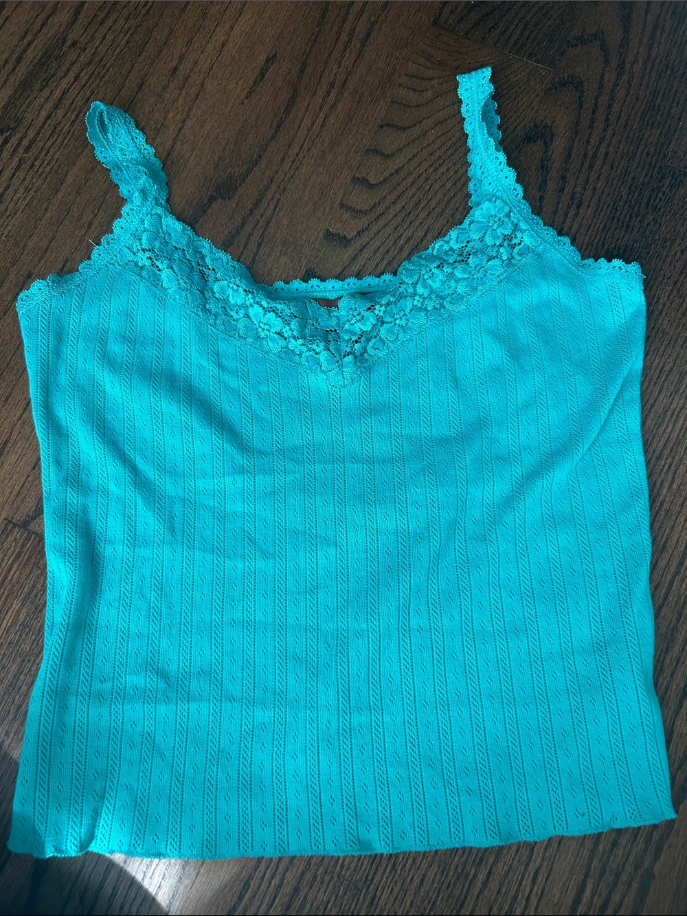 Bandolino Turquoise Lace-Trim Ribbed Cami